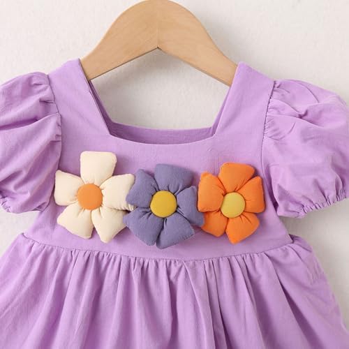 3D Flower Puff Sleeve Dress