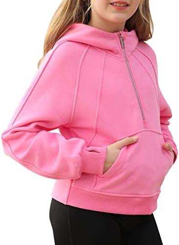 Girls Half Zip Zipped Collar Cropped Fleece Hoodies