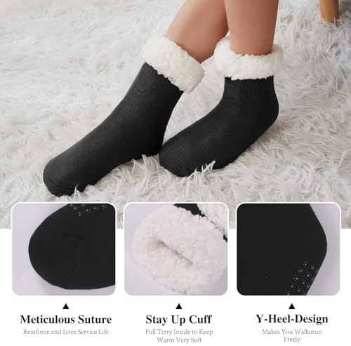 KFUBUO Kids Fleece Slipper Socks with Non-Skid Soles