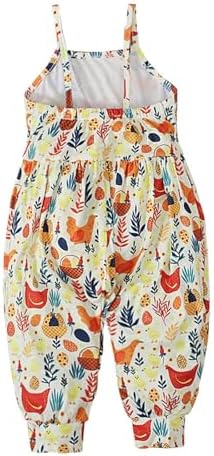 Girls Easter Cute Chicken Bunny Print Bodysuit Jumpsuit