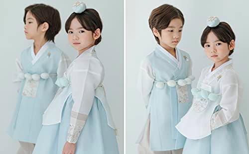 Stylish Sky Dangui Korean Hanbok Dress for Kids 10015yo