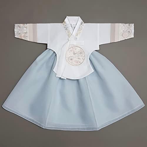 Stylish Sky Dangui Korean Hanbok Dress for Kids 10015yo