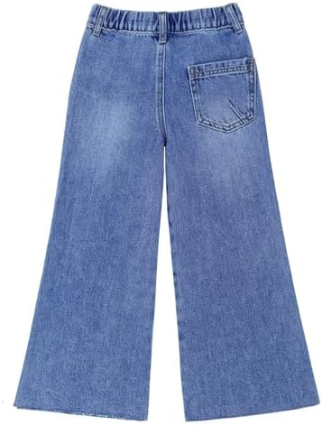 KIDSCOOL SPACE Girls Slim Fit Wide-Leg Jeans Distressed Denim