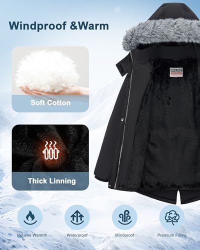 WULFUL Parka Jacket for Girls Waterproof Warm Windproof