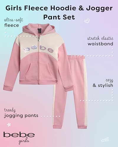 Bebe Girls Jogger Set - Cute Sequin Fleece with Hoodie and Pants