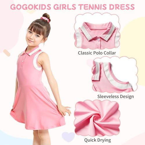 Gogokids Girls Quick-Dry Tennis Dress with Polo Collar