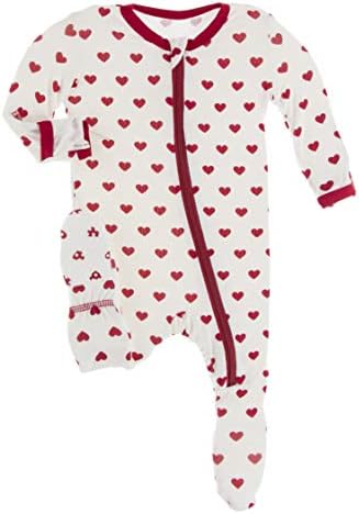 KicKee Full of Hearts Baby Footies with Burgundy Heart