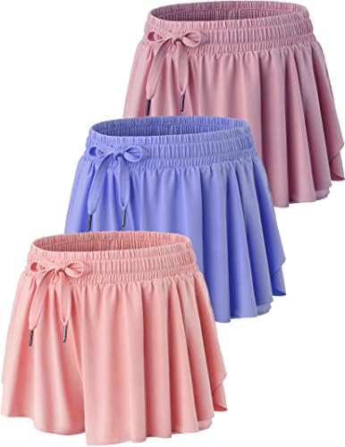 3-Piece Girls Flowy Spandex Shorts for Fitness and Activity