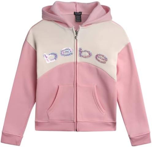 Bebe Girls Jogger Set - Cute Sequin Fleece with Hoodie and Pants
