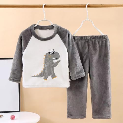 Dinosaur-Powered Flannel Pajamas Set for Kids