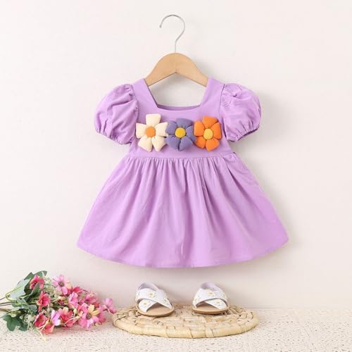 3D Flower Puff Sleeve Dress