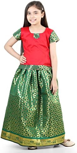 BownBee Baby Girls Pavda Pattu Lehenga Choli Half Sleeve Dress