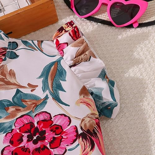 Toddler Girl Summer Suit with Printed Top and Pants Outfit