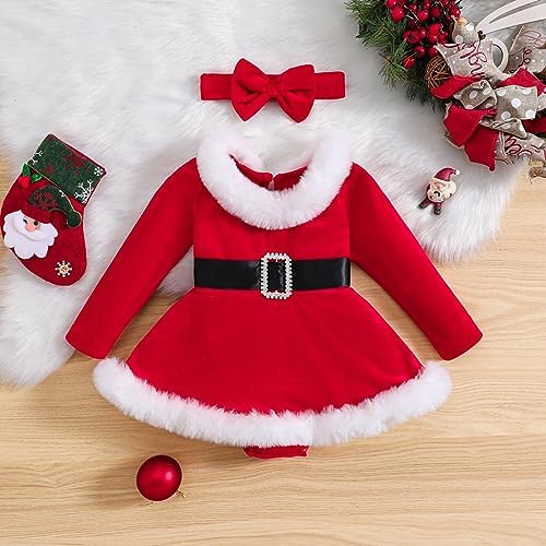 Baby Girl Christmas Romper Dress with Headband