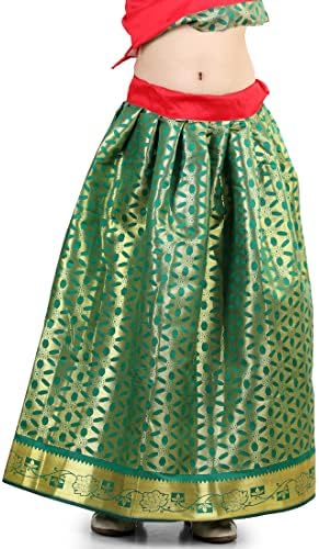 BownBee Baby Girls Pavda Pattu Lehenga Choli Half Sleeve Dress