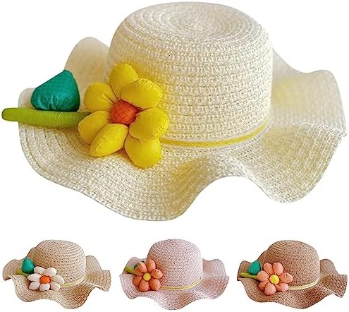 50 SPF Sun Protection - Floral Straw Bucket Hat for Baby Girls