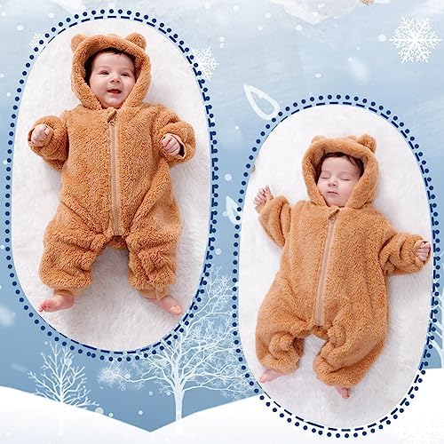 Newborn Baby Bear Fleece Jumpsuit Romper