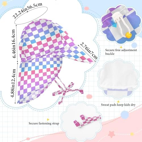Adjustable Gradient Red Blue Checkered Toddler Kids Hat