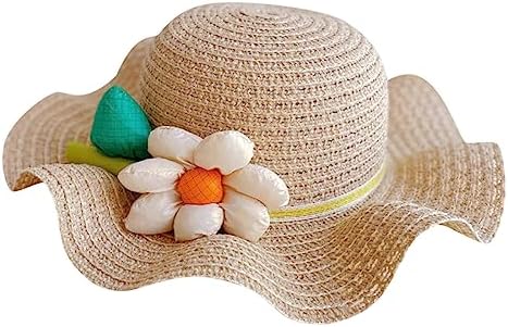 50 SPF Sun Protection - Floral Straw Bucket Hat for Baby Girls