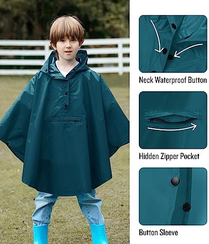 SaphiRose LightweightKids Rain Poncho Jacket - Waterproof and Easy to Wear