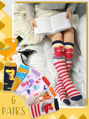 Fourluoo Dinosaur Socks for Kids 3-12 Years