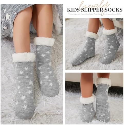 KFUBUO Kids Slipper Socks Non-Slip Warm Fuzzy Perfect Gift for Kids