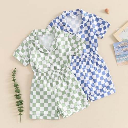SAYOO Toddler Pajama Set Checkered Button Down