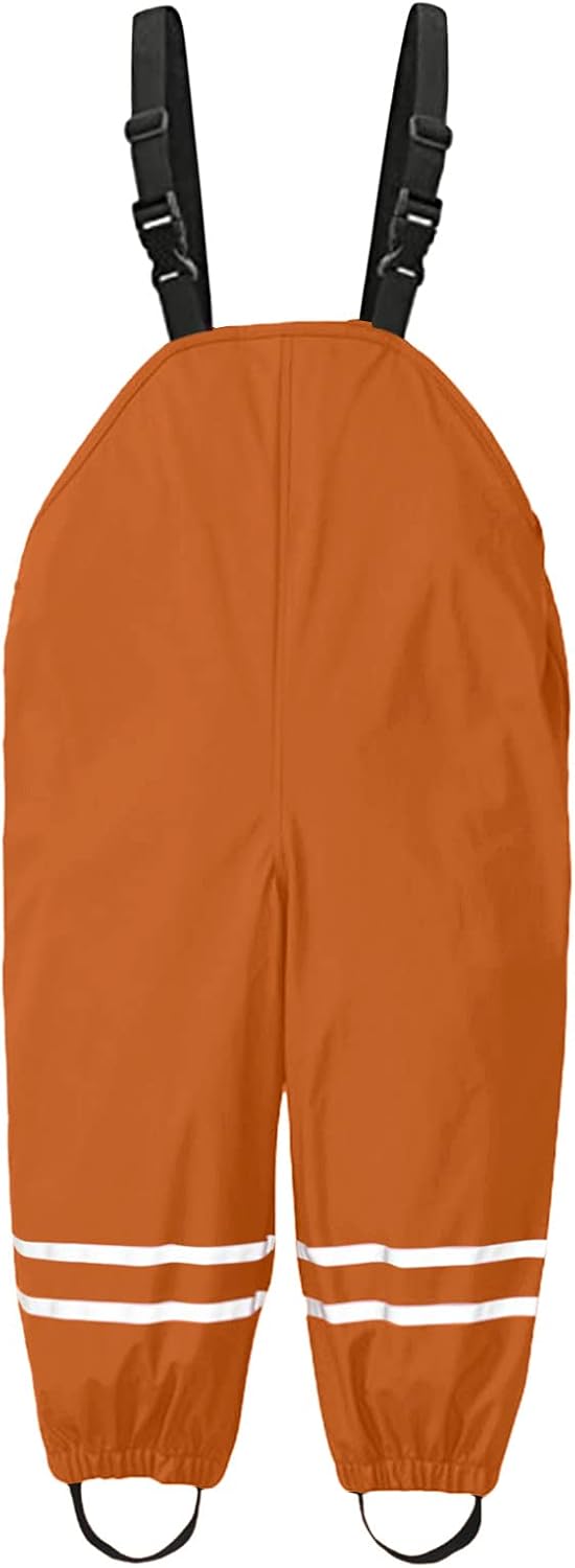 Toddler Waterproof Rain Pants with Suspenders for Boys Girls