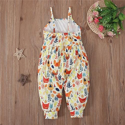 Girls Easter Cute Chicken Bunny Print Bodysuit Jumpsuit