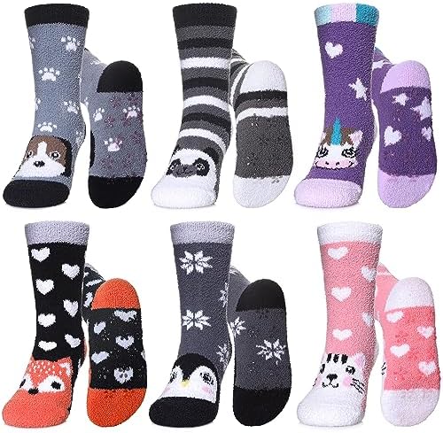 LINEMIN Kids Fuzzy Socks with Grips