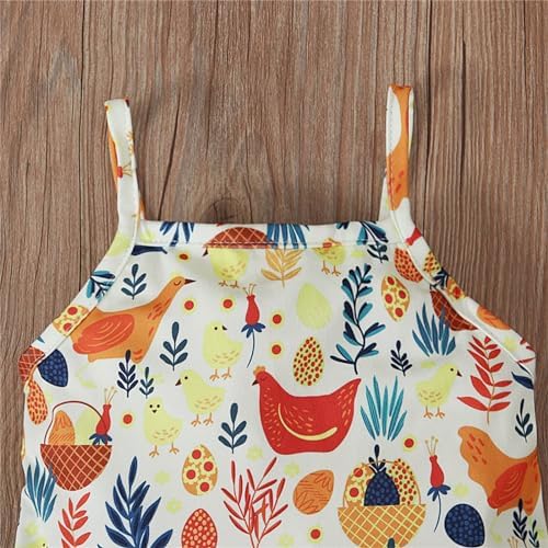 Girls Easter Cute Chicken Bunny Print Bodysuit Jumpsuit