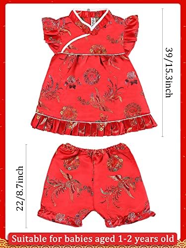 Geyoga Baby QipaoChinese New YearDress with TasselHair Clips Velvet Stockings