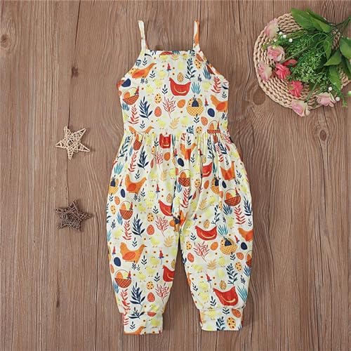 Girls Easter Cute Chicken Bunny Print Bodysuit Jumpsuit