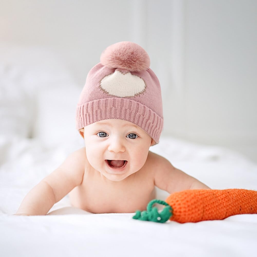 Surakey Baby Knitted Hat with Pompom Winter Beanie for Newborns