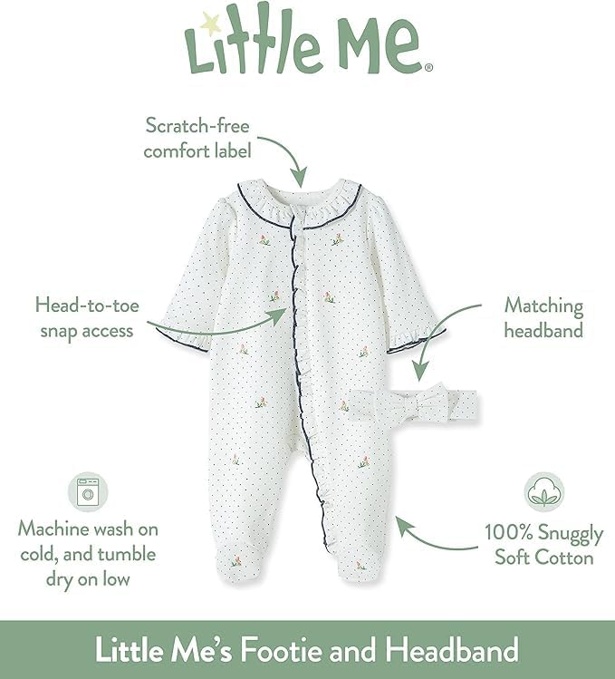 Little Me - 100 Cotton Footie Headband Set for Baby Girls