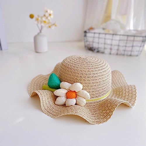 50 SPF Sun Protection - Floral Straw Bucket Hat for Baby Girls
