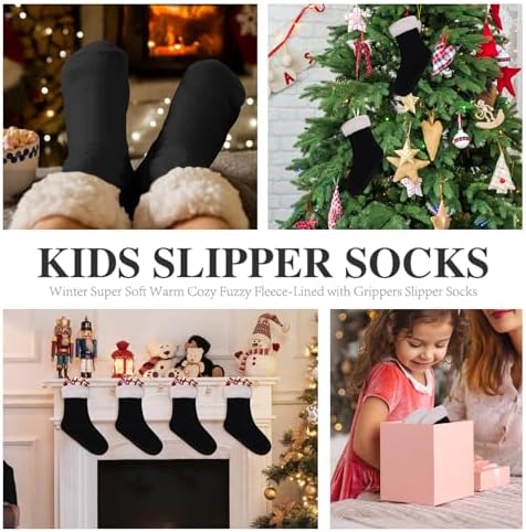 KFUBUO Kids Fleece Slipper Socks with Non-Skid Soles
