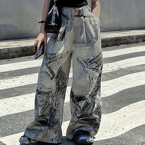 Big Girls Baggy Jeans with Heart Embroidery and Pockets