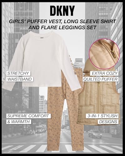DKNY Girls Quilted Vest Puffer Flare Leggings Set