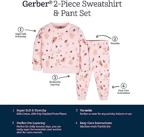 Gerber Baby Girls Toddler Fleece Set Cozy 2-Piece Fleece Sweatshirt Jogger Makesing
