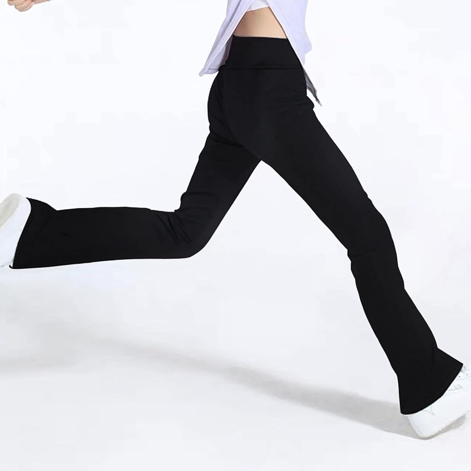 Girls High-Waisted Cross-Flare Leggings with 4-Way Stretch fabric Pockets Black