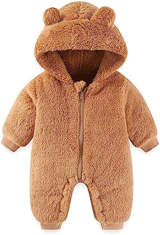 Newborn Baby Bear Fleece Jumpsuit Romper