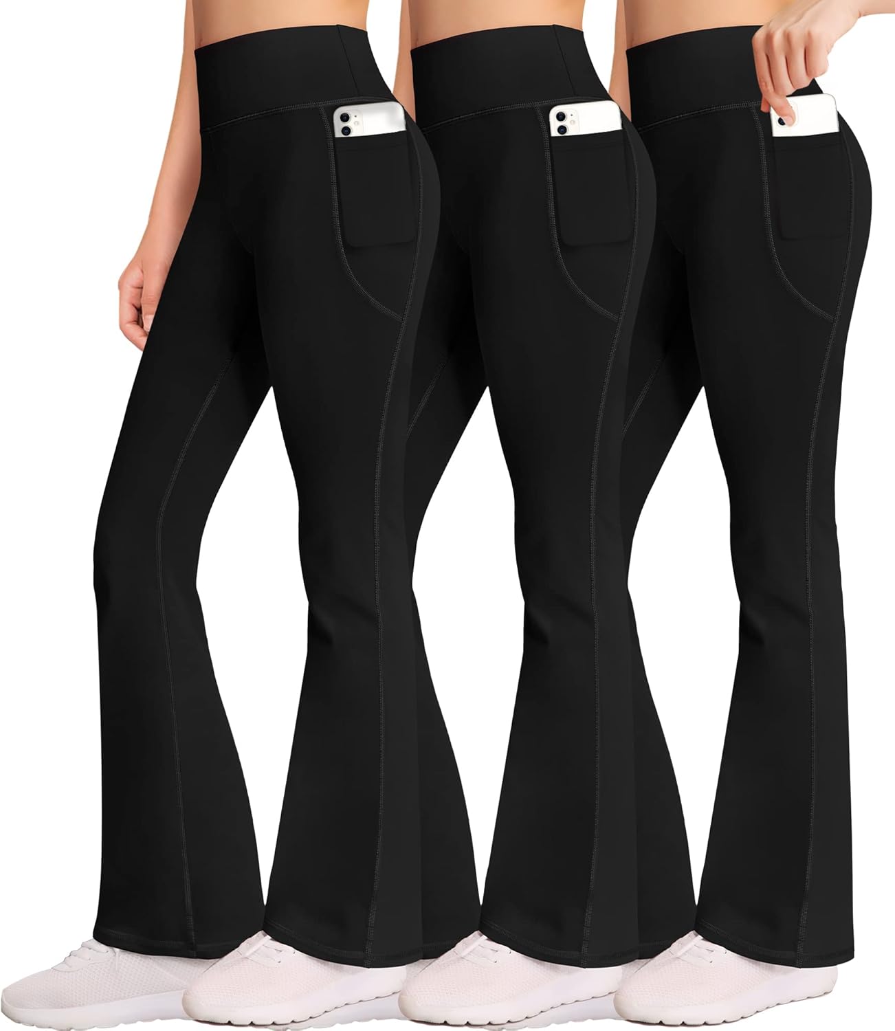 AENLLEY Girl Yoga Flare Wide Leg Tummy Control Stretchy Pants with Pockets