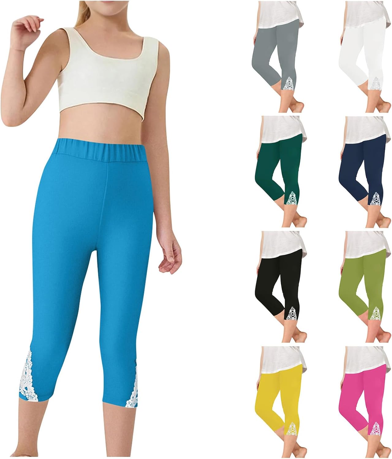 Girls Summer Capri Leggings with Elastic Waist