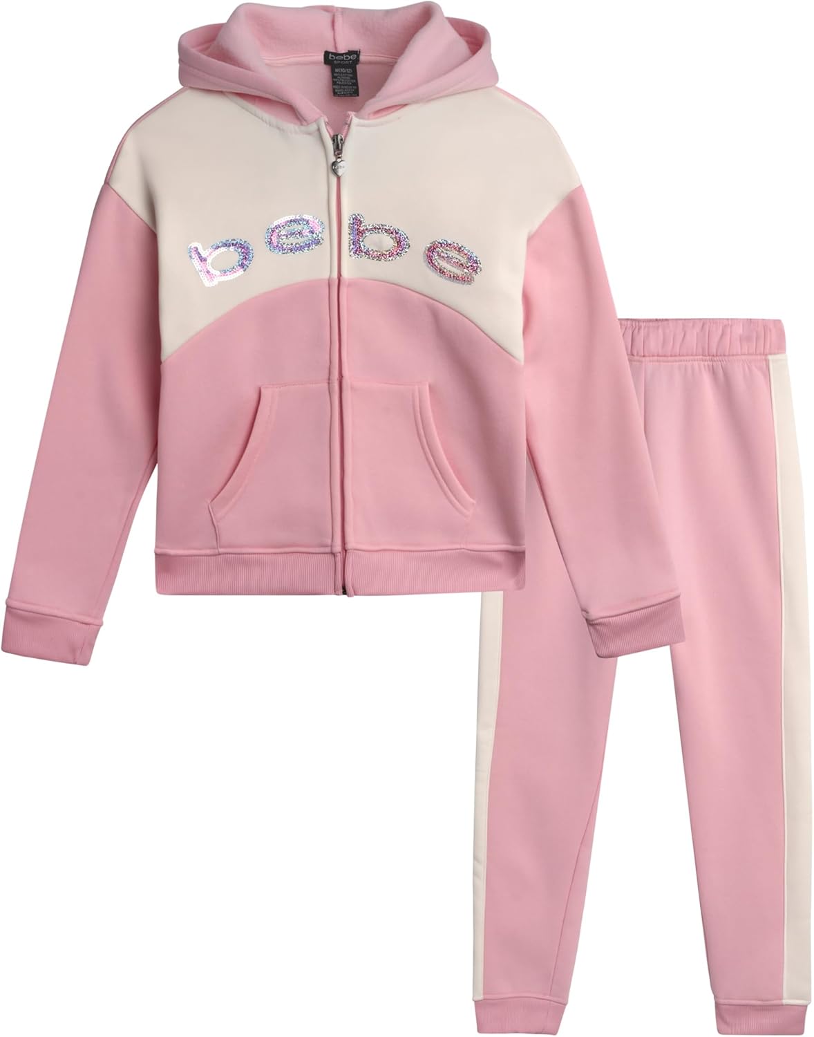 Bebe Girls Jogger Set - Cute Sequin Fleece with Hoodie and Pants