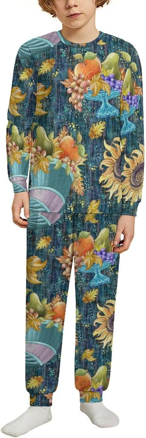 Thermal Underwear for Kids Pumpkins Flower Unisex Base Layer Set