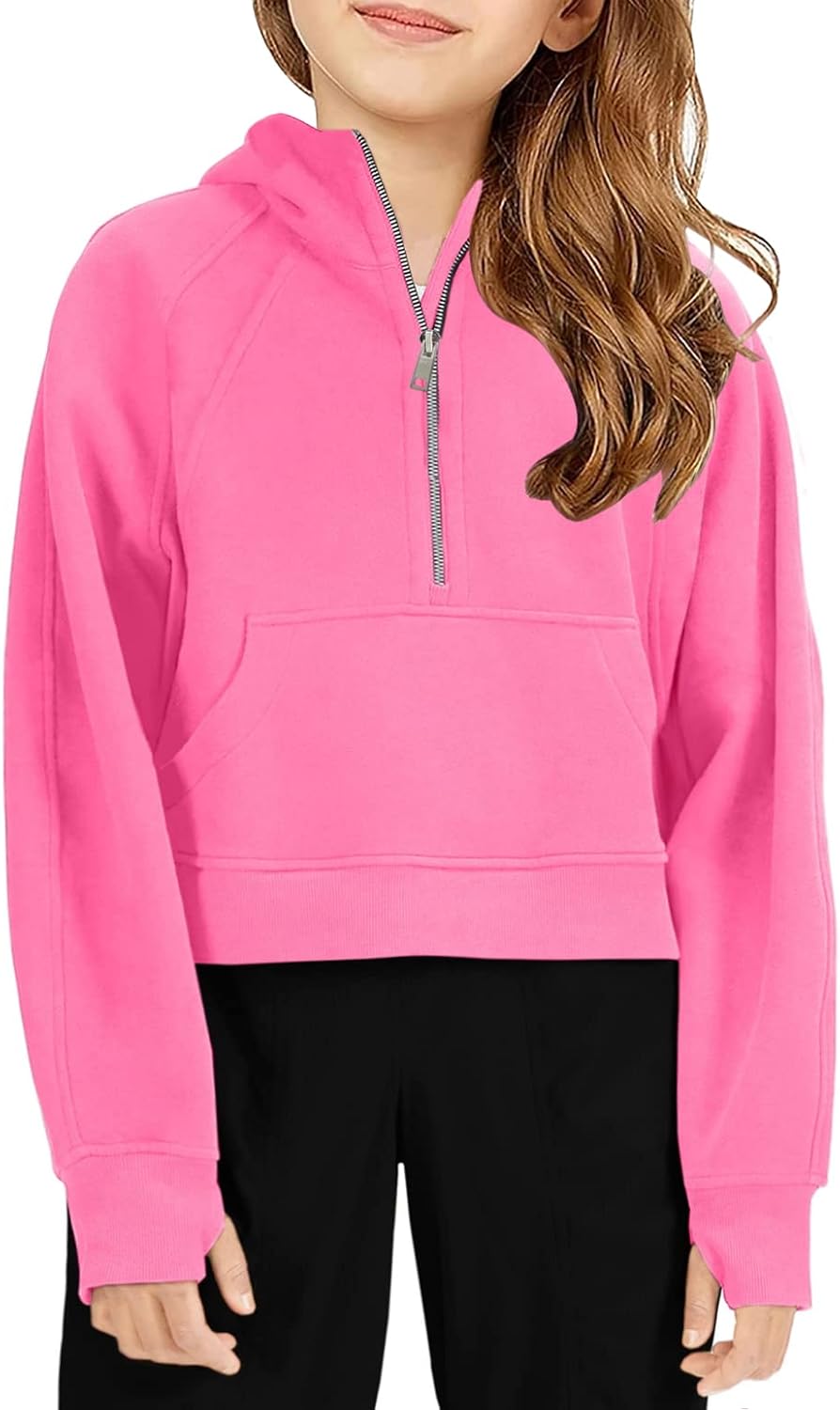 Girls Half Zip Zipped Collar Cropped Fleece Hoodies