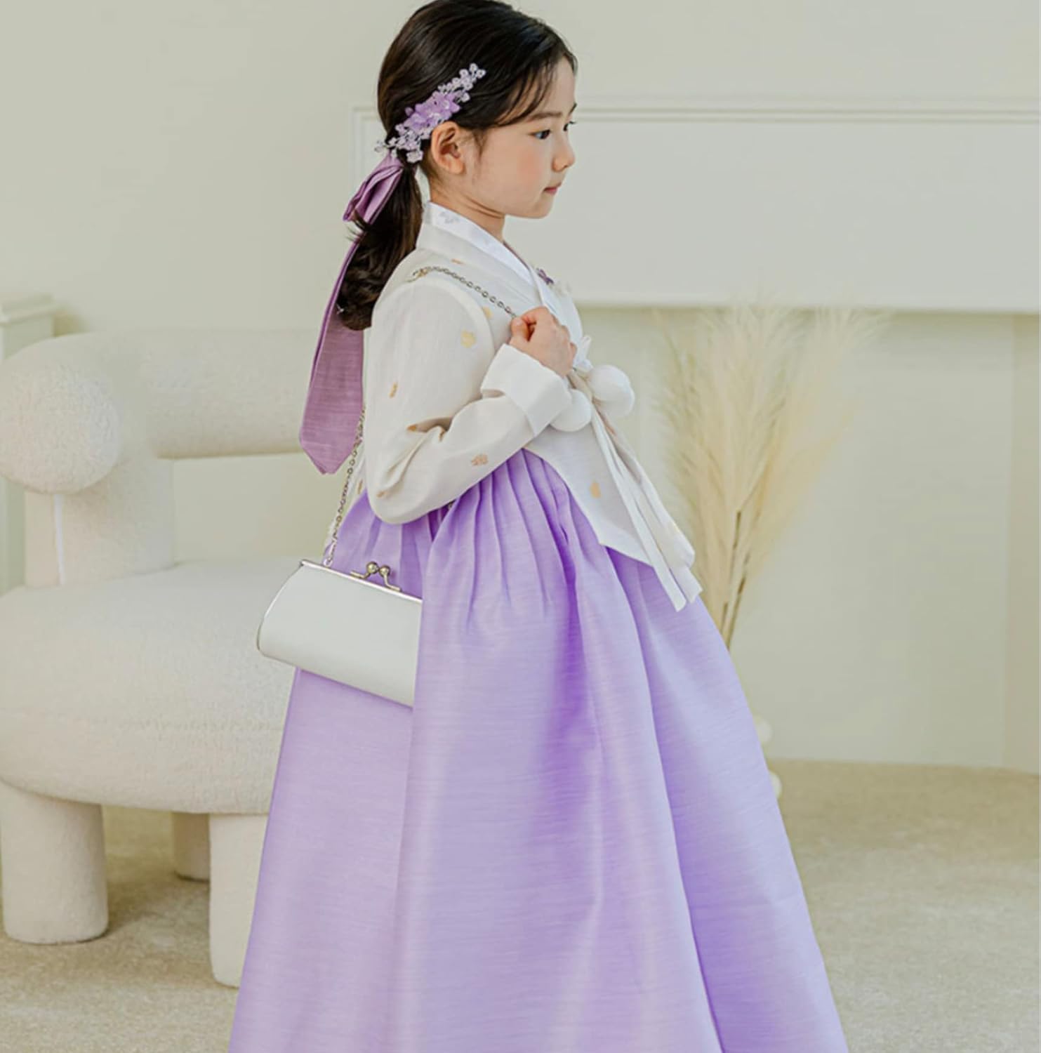 Ivory Foil Dangui Purple Girl Hanbok