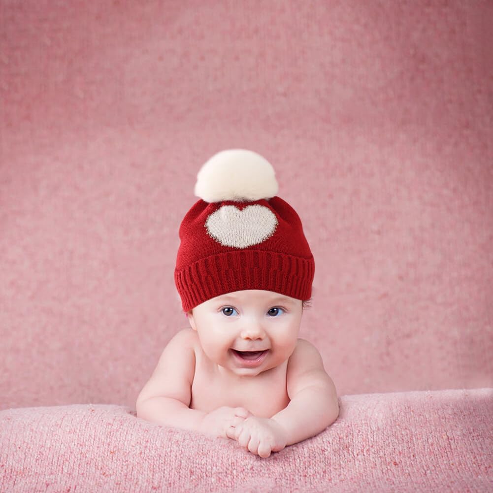 Surakey Baby Knitted Hat with Pompom Winter Beanie for Newborns