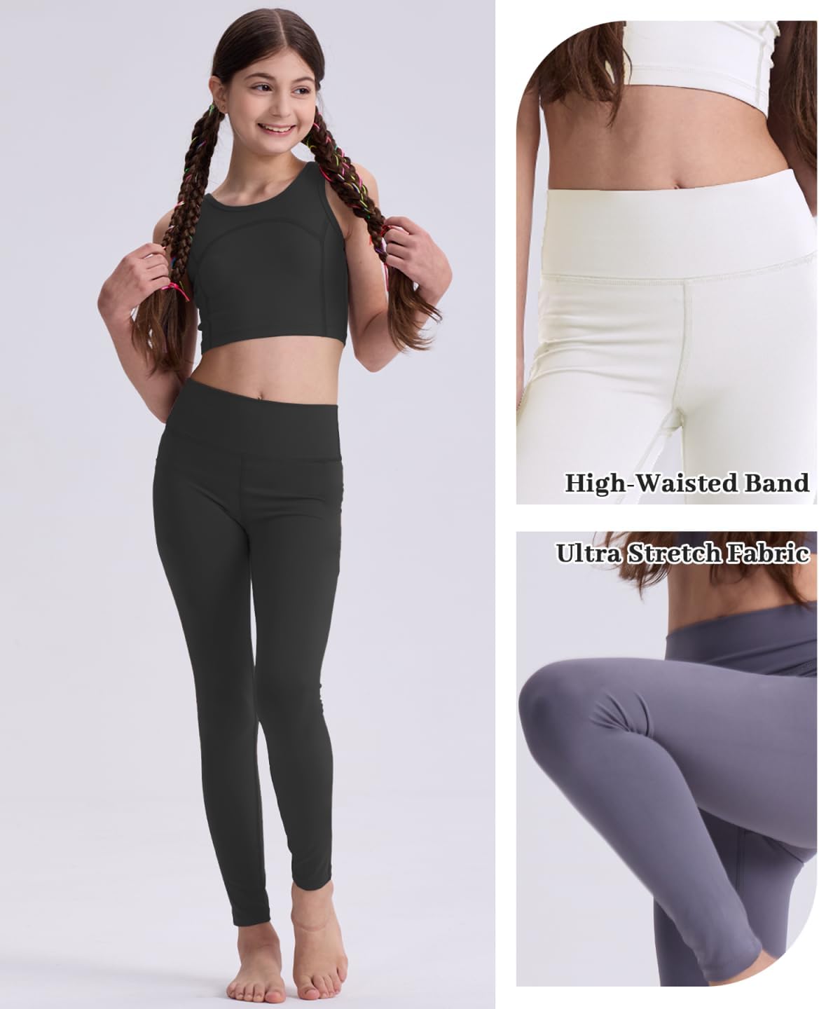 3 Pack Girls Black Athletic Leggings Increasing Confidence Perfect for Gym Beyond